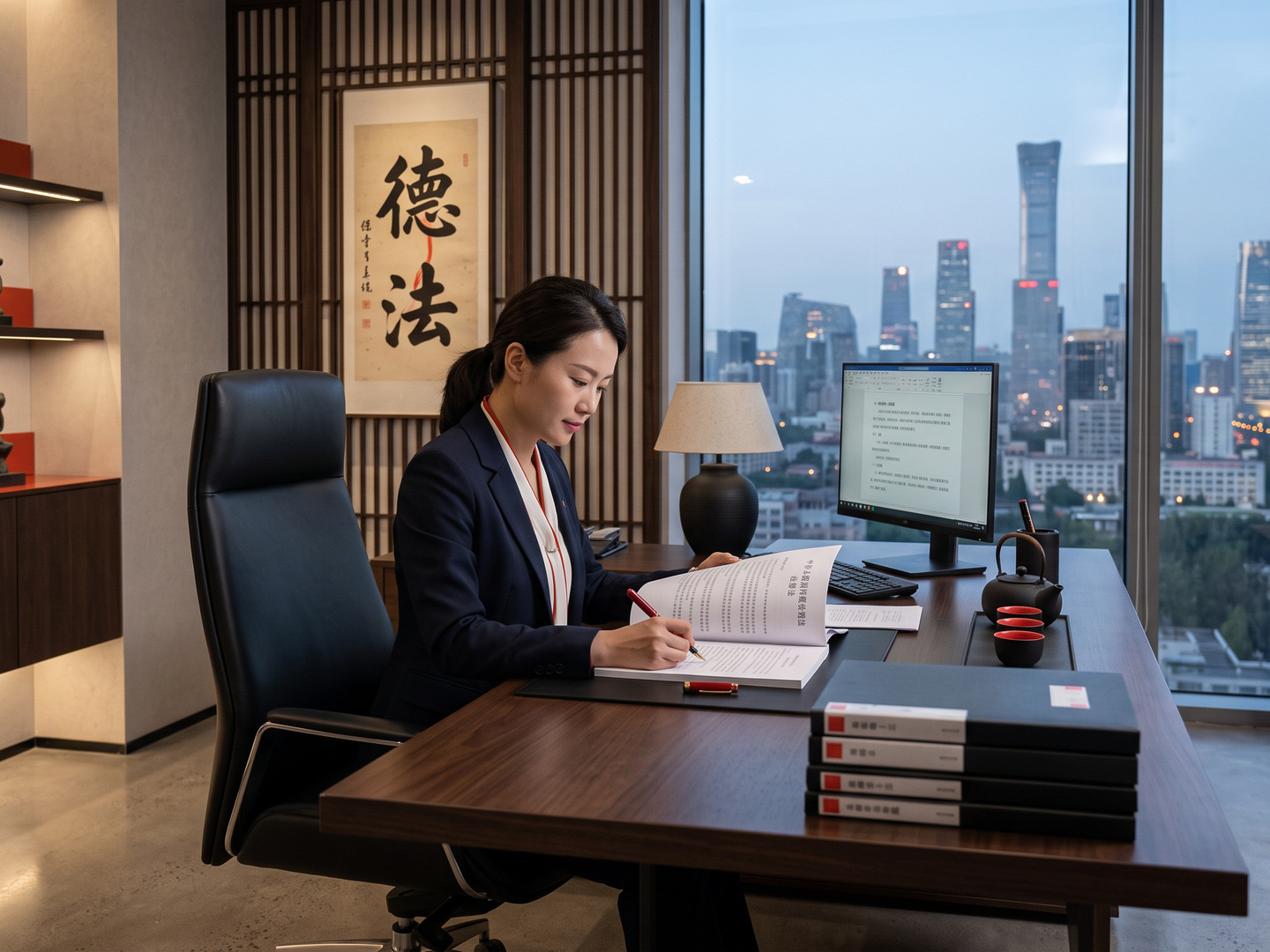 卓涛律师在办公室审阅法律文件